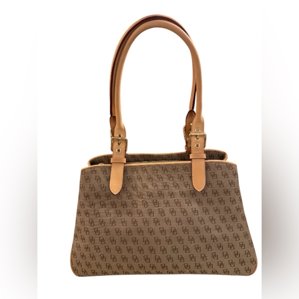 Dooney & Bourke Monogram Canvas Satchel — Tan / Brown
